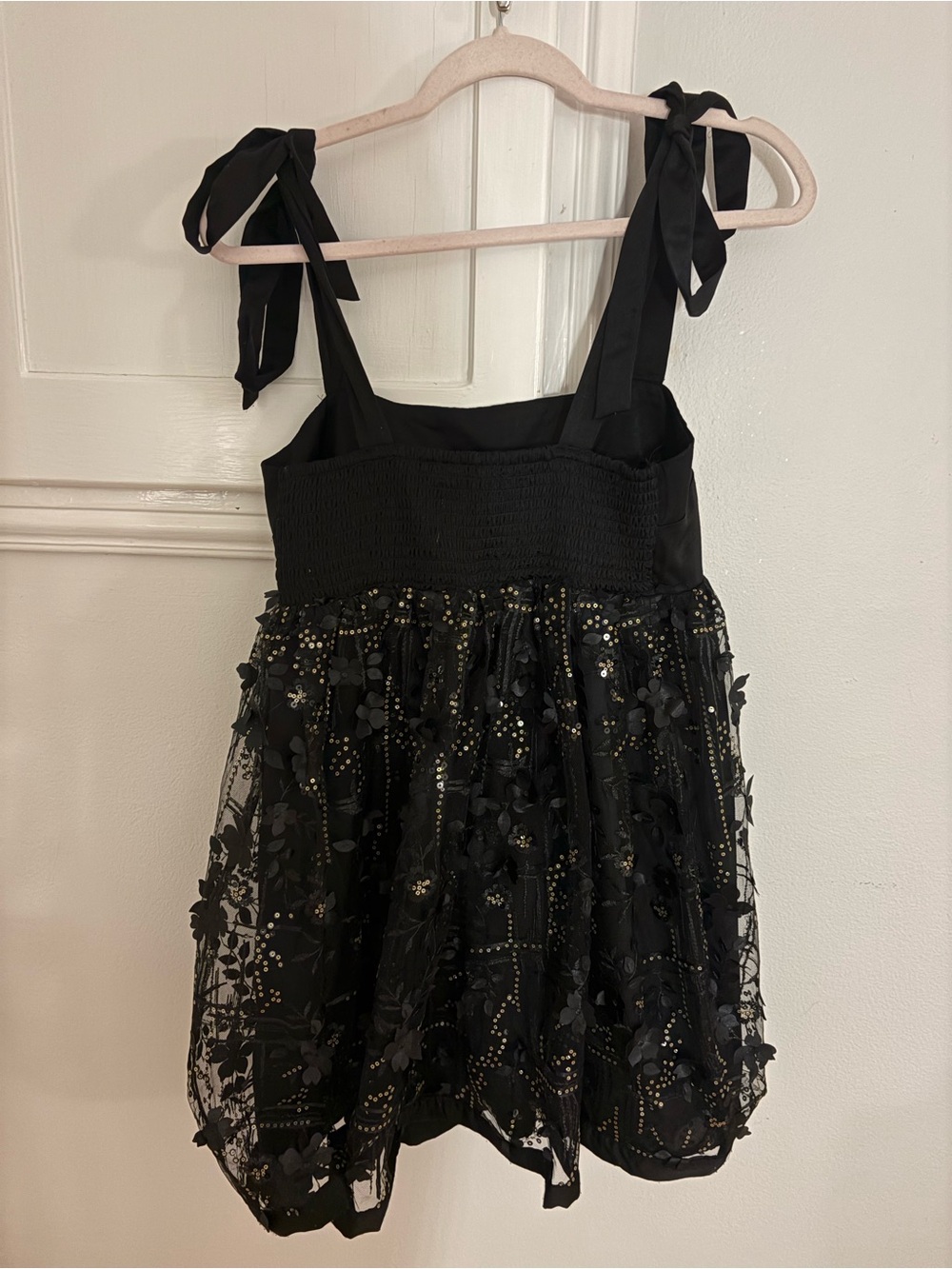 Black Babydoll Dress Mesh Sequin Detail - Picture 3 of 4